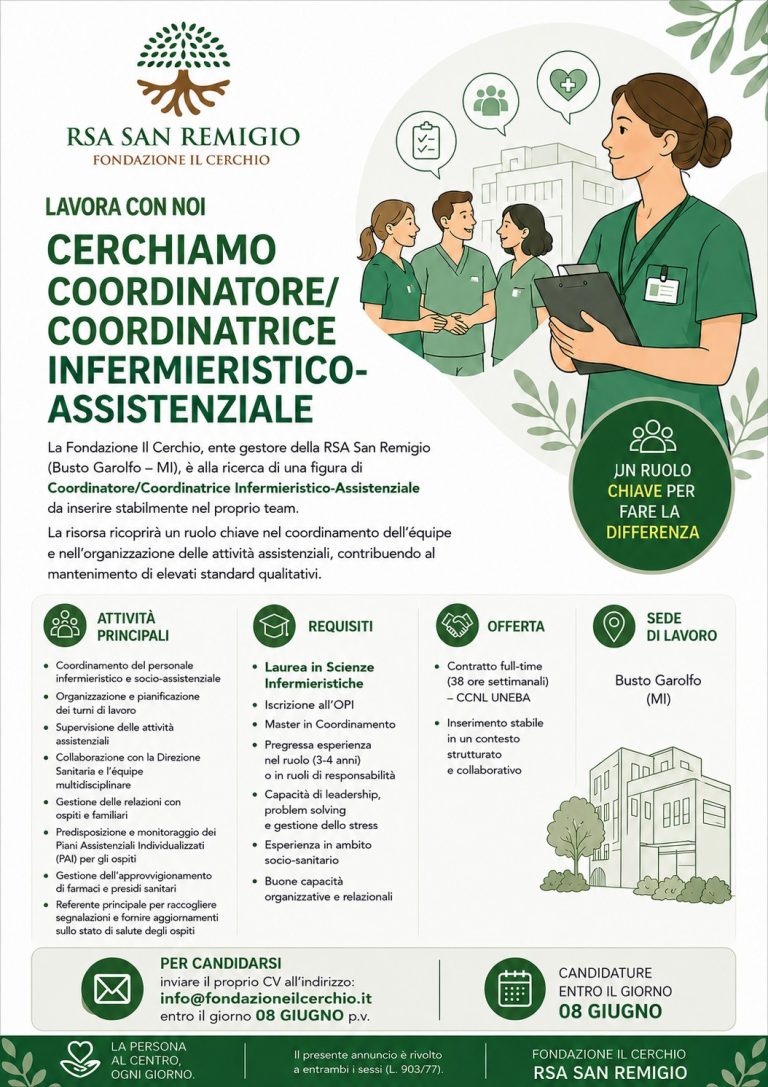 LAVORA CON NOI! Ricerca Coordinatore/trice Infermieristico Assistenziale