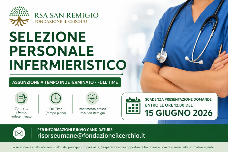 Selezione pubblica per l’assunzione di n. 1 Infermiere a tempo indeterminato presso RSA San Remigio