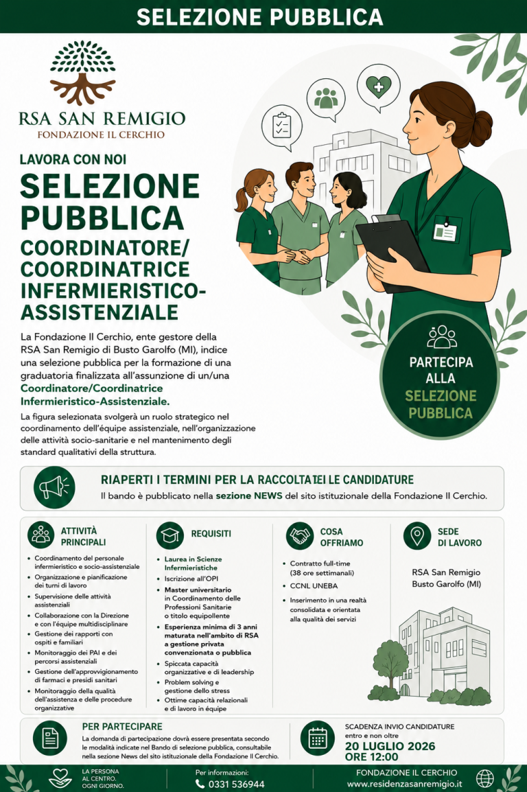 Riapertura dei termini – Selezione per Coordinatore/Coordinatrice Infermieristico Assistenziale