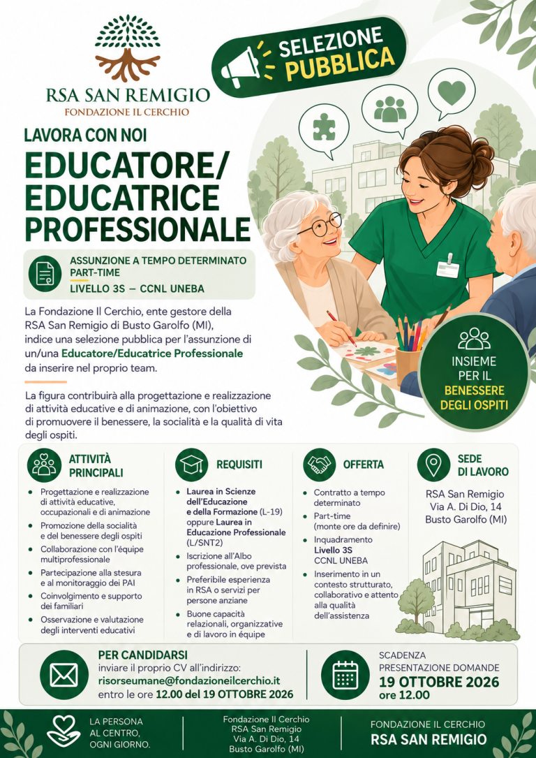 SELEZIONE PUBBLICA PER ASSUNZIONE DI UN EDUCATORE/EDUCATRICE PROFESSIONALE